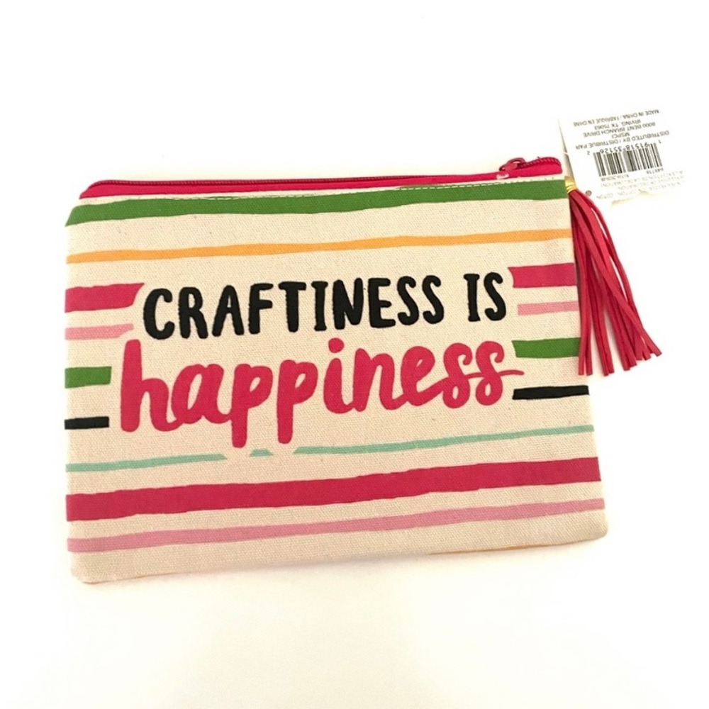 NWT Craftiness Is Happiness Pouch (Striped with Tassel)